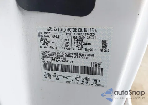 2003 Ford F-150 Lariat/Xl/Xlt из США, поврежденный, VIN 1FTRX18L93KA96100